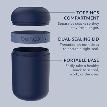 Bentgo Snack Cup - Reusable Snack Container with Leak-Proof Design, Toppings Compartment, and Dual-Sealing Lid, Portable & Lightweight for Work, Travel, Gym - Dishwasher Safe (Navy)