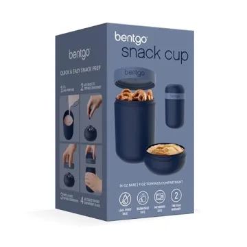 Bentgo Snack Cup - Reusable Snack Container with Leak-Proof Design, Toppings Compartment, and Dual-Sealing Lid, Portable & Lightweight for Work, Travel, Gym - Dishwasher Safe (Navy)