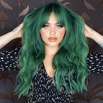 ANDRIA Green Wig with Bangs: Vibrant Ombre Style for Effortless Elegance