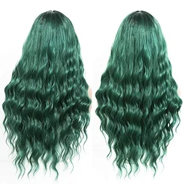 ANDRIA Green Wig with Bangs - Vibrant Ombre for Women