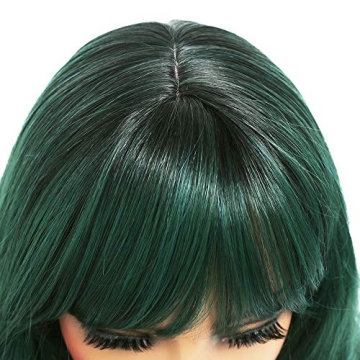 ANDRIA Green Wig with Bangs - Vibrant Ombre for Women