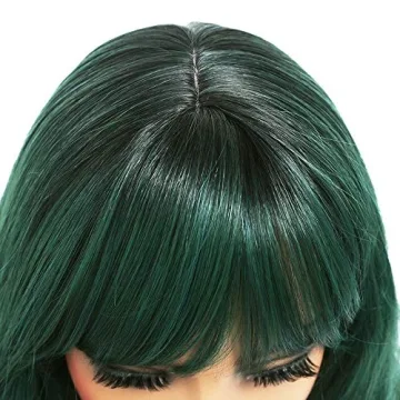 ANDRIA Green Wig with Bangs - Vibrant Ombre for Women