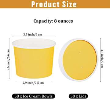 Ruisita 50 Pack Ice Cream Containers with Lids 8 Ounces Disposable Soup Bowls with Lids Paper Ice Cr...