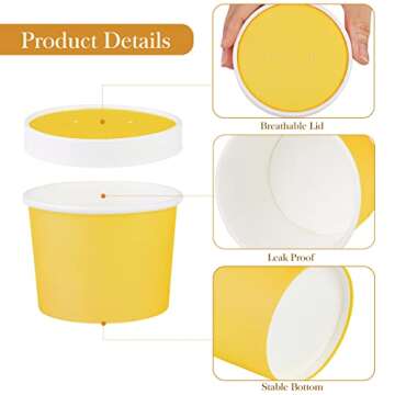 Ruisita 50 Pack Ice Cream Containers with Lids 8 Ounces Disposable Soup Bowls with Lids Paper Ice Cream Sundae Cups Treat Cups with Lids Protect Frozen Desserts like Yoghurt, Yellow