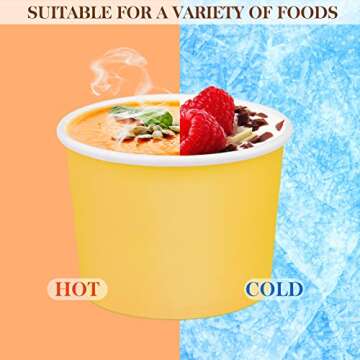 Ruisita 50 Pack Ice Cream Containers with Lids 8 Ounces Disposable Soup Bowls with Lids Paper Ice Cream Sundae Cups Treat Cups with Lids Protect Frozen Desserts like Yoghurt, Yellow