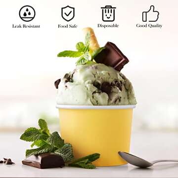 Ruisita 50 Pack Ice Cream Containers with Lids 8 Ounces Disposable Soup Bowls with Lids Paper Ice Cream Sundae Cups Treat Cups with Lids Protect Frozen Desserts like Yoghurt, Yellow