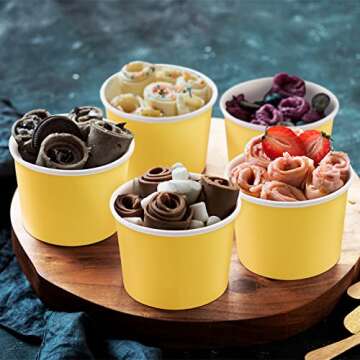 Ruisita 50 Pack Ice Cream Containers with Lids 8 Ounces Disposable Soup Bowls with Lids Paper Ice Cream Sundae Cups Treat Cups with Lids Protect Frozen Desserts like Yoghurt, Yellow