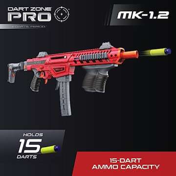 DART ZONE Pro-Series MK-1.2 Foam Dart Blaster - 200 FPS Foam Blaster for Adults & Teens - Soft Bullet Blaster for Ages 14+ with 30 Half Length Darts, 90° Shoulder Stock, Mags & Eyewear - 125 ft Range