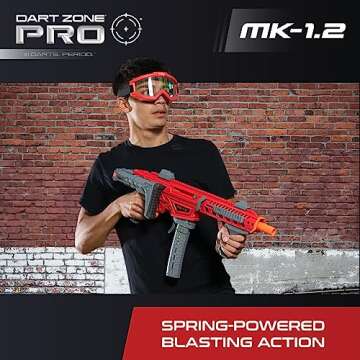 DART ZONE Pro-Series MK-1.2 Foam Dart Blaster - 200 FPS Foam Blaster for Adults & Teens - Soft Bullet Blaster for Ages 14+ with 30 Half Length Darts, 90° Shoulder Stock, Mags & Eyewear - 125 ft Range