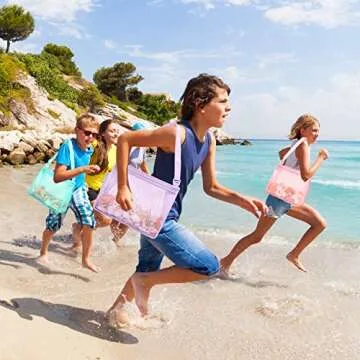 Tagitary Beach Toy Large Mesh Beach Bag with Zipper Sand Toy Seashell Bag for Holding Shells Pool Bag Swimming Accessories for Kids Teens(Only Bags,A Set of 3)