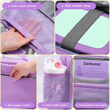 Cerbonny Kids Lunch Box, Crystal Purple, Insulated, Durable, Adjustable Shoulder Strap, Keeps Food Warm, Ideal for School and Travel