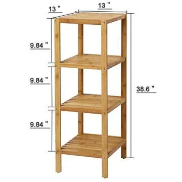 kinbor 4-Tier Bamboo Shelf Narrow Bathroom Shelf Organizer - Flower Plant Stand, Corner Bamboo Shelf for Living Room Bathroom Kitchen