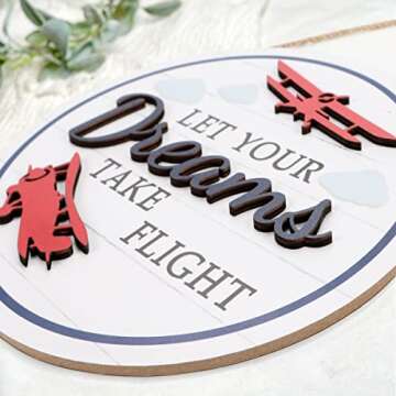 TOARTi 3D Airplane Wooden Wall Hanging (12''x12''), Let Your Dream Take Flight Inspirational Quote D...