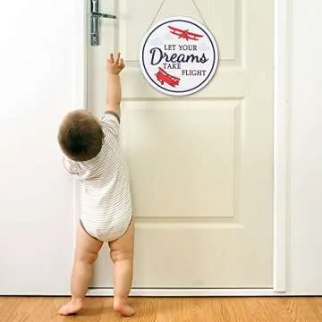 TOARTi 3D Airplane Wooden Wall Hanging (12''x12''), Let Your Dream Take Flight Inspirational Quote Door Sign, Rustic Aircraft Wall Hanging for Toddler Kids Room Nursery Playroom Classroom Decor