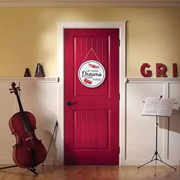 TOARTi 3D Airplane Wooden Wall Hanging (12''x12''), Let Your Dream Take Flight Inspirational Quote Door Sign, Rustic Aircraft Wall Hanging for Toddler Kids Room Nursery Playroom Classroom Decor