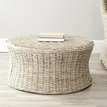 SAFAVIEH Home Collection Ruxton Natural Rattan Round Coffee Table Ottoman