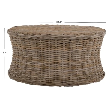 SAFAVIEH Home Collection Ruxton Natural Rattan Round Coffee Table Ottoman