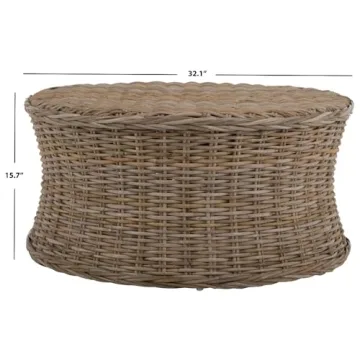 SAFAVIEH Home Collection Ruxton Natural Rattan Round Coffee Table Ottoman