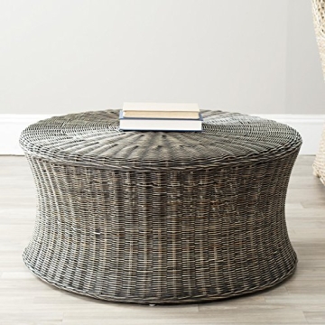 SAFAVIEH Home Collection Ruxton Natural Rattan Round Coffee Table Ottoman