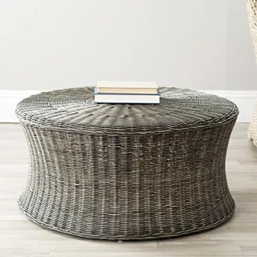 SAFAVIEH Home Collection Ruxton Natural Rattan Round Coffee Table Ottoman