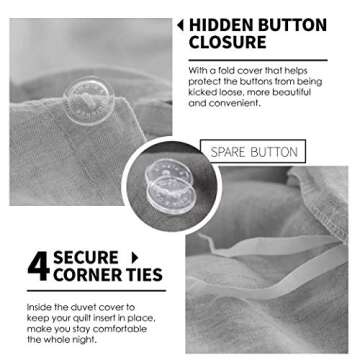 Simple&Opulence 100% Linen Duvet Cover Set 3pcs Basic Style Natural French Washed Flax Solid Color Soft Breathable Farmhouse Bedding with Button Closure - Light Grey, King