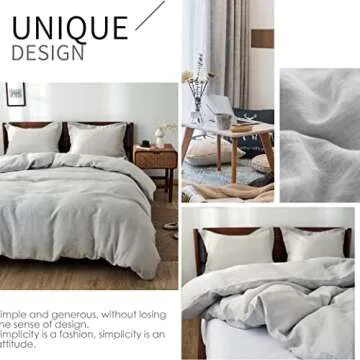 Simple&Opulence 100% Linen Duvet Cover Set 3pcs Basic Style Natural French Washed Flax Solid Color Soft Breathable Farmhouse Bedding with Button Closure - Light Grey, King