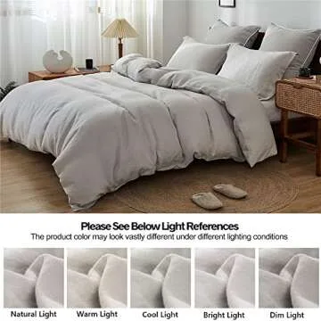 Simple&Opulence 100% Linen Duvet Cover Set 3pcs Basic Style Natural French Washed Flax Solid Color Soft Breathable Farmhouse Bedding with Button Closure - Light Grey, King