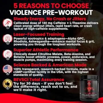 Violence Pre Workout Powder - 180mg Caffeine, L-Theanine & Citrulline Malate