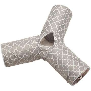 Prosper Pet Cat Tunnel - Collapsible 3 Way Quatrefoil Play Toy - Tube Fun for Rabbits, Kittens, and Dogs - Quatrefoil Gray/White
