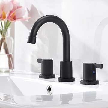Phiestina 8 Inch 3-Hole Low-Arch 2-Handle Widespread Bathroom Faucet with Valve and Metal Pop-Up Dra...