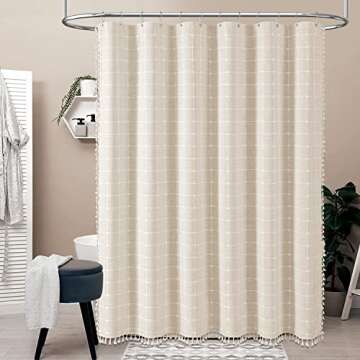 BTTN Extra Long Shower Curtain - 72x96 Inch Long Boho Chic Linen Fabric Heavy Duty Shower Curtain Se...