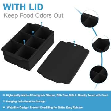 Large Ice Cube Tray with Removable Lid, Big Silicone Square Ice Cube Mold Reusable and BPA Free for ...