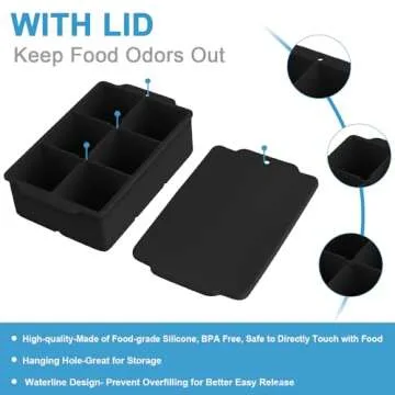 Large Ice Cube Tray with Removable Lid, Big Silicone Square Ice Cube Mold Reusable and BPA Free for ...
