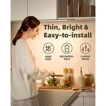 EZVALO Under Cabinet Lighting, Rechargeable 2200mAh Detachable Battery, 76 LED Dimmable Closet Lights, 3 Color Temps, Wireless Motion Sensor Light for Kitchen, Stairway, Wardrobe