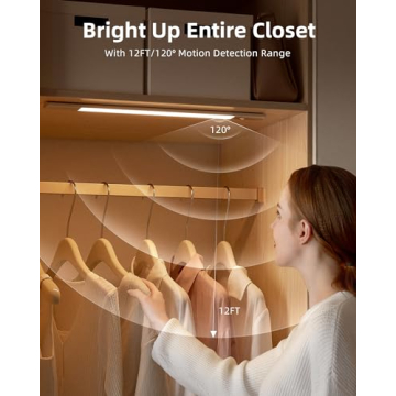 EZVALO Under Cabinet Lighting, Rechargeable 2200mAh Detachable Battery, 76 LED Dimmable Closet Lights, 3 Color Temps, Wireless Motion Sensor Light for Kitchen, Stairway, Wardrobe