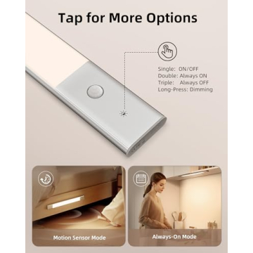 EZVALO Under Cabinet Lighting, Rechargeable 2200mAh Detachable Battery, 76 LED Dimmable Closet Lights, 3 Color Temps, Wireless Motion Sensor Light for Kitchen, Stairway, Wardrobe