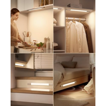 EZVALO Under Cabinet Lighting, Rechargeable 2200mAh Detachable Battery, 76 LED Dimmable Closet Lights, 3 Color Temps, Wireless Motion Sensor Light for Kitchen, Stairway, Wardrobe