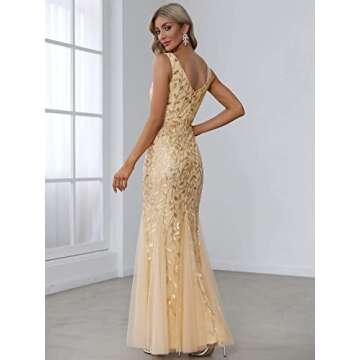 Ever-Pretty Women's Formal Dress Sequin Double V-Neck Sleeveless Mermaid Long Evening Dress Gold US1...