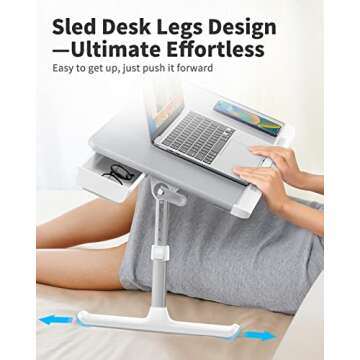 SAIJI Laptop Bed Tray Table, Adjustable PVC Leather Laptop Bed Table, Portable Standing Desk with Storage Drawer, Foldable Lap Tablet Table for Sofa Couch Floor (Nature)