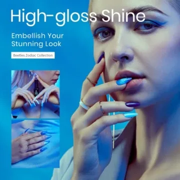 Beetles Gel Nail Polish Set 6Pcs in Blue Glitter