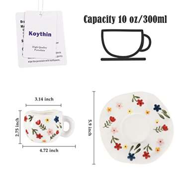 Koythin Ceramic Coffee Mug, Cute Pink Cup for Women with Saucer for Office and Home, Dishwasher and ...