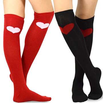 TeeHee Valentine's Day Women's Cotton Knee High Socks 2-Pair (Big Heart)
