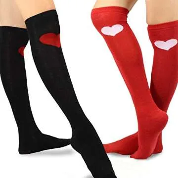 TeeHee Valentine's Day Women's Cotton Knee High Socks 2-Pair (Big Heart)