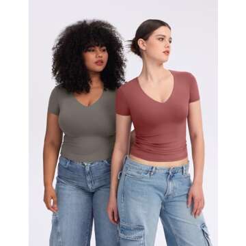 PUMIEY V Neck Summer Tops for Women in Marsala Color