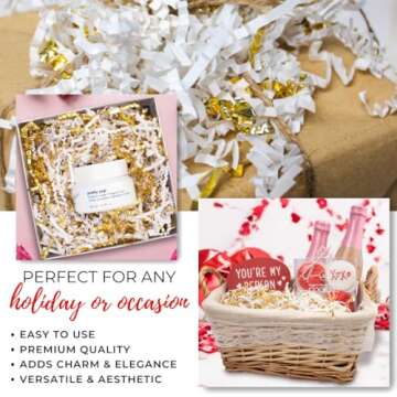 MagicWater Supply - 4 oz - White & Gold - Crinkle Cut Paper Shred Filler great for Gift Wrapping, Ba...