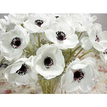 CN-Culture 10Pcs Artifical Real Touch PU Anemone Flower Bouquet Room Home Decor (White)