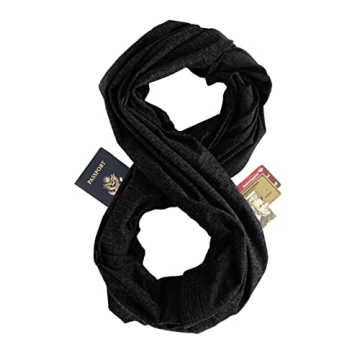Infinity Travel Scarf with Hidden Zipper Pockets - Converts to Blanket, Wrap, Shawl - Lightweight, S...