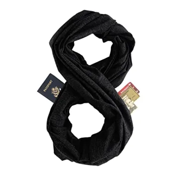 Infinity Travel Scarf with Hidden Zipper Pockets - Converts to Blanket, Wrap, Shawl - Lightweight, S...