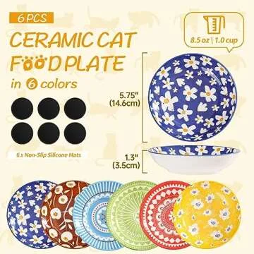 Ceramic Cat Bowls Cat Dishes - Fairy Tales Colorful Cat Bowl Set of 6 - Cat Feeding Bowls with Non S...
