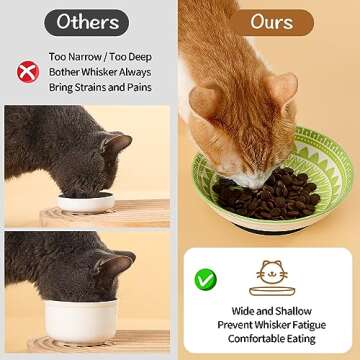 Ceramic Cat Bowls Cat Dishes - Fairy Tales Colorful Cat Bowl Set of 6 - Cat Feeding Bowls with Non Slip Mat - 5.75" Shallow Wide Cat Food Plate Whisker Friendly - Microwave Dishwasher Safe - 8.5 oz